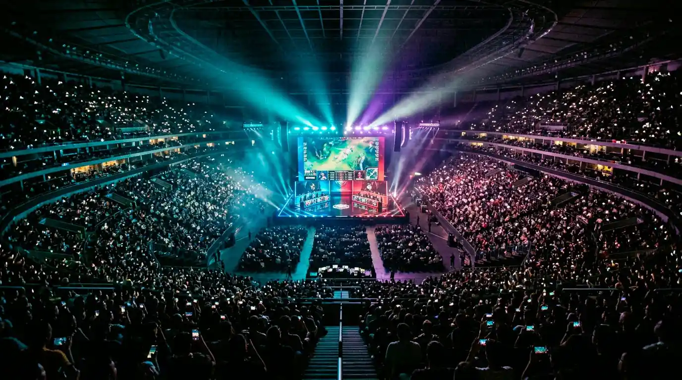 Público a assistir ao campeonato mundial de League of Legends num ecrã gigante